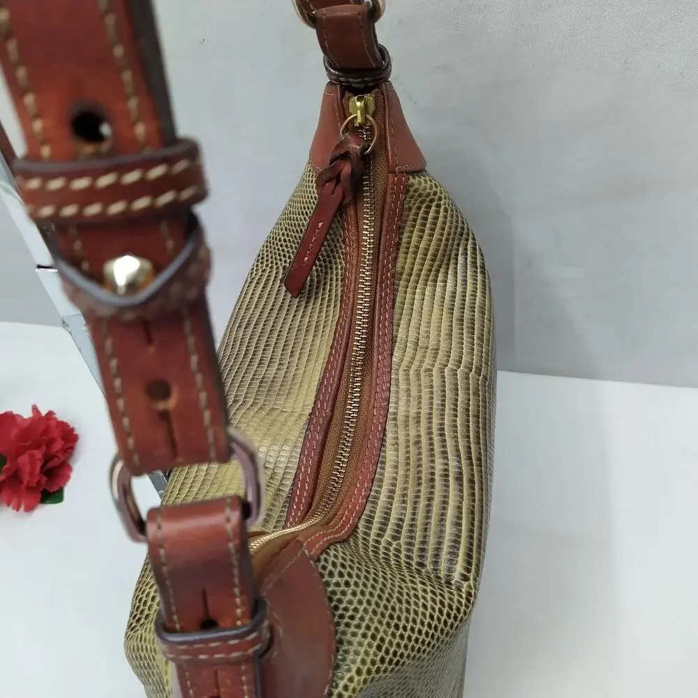 Dooney & Bourke Yellowish Green Leather Lizard Embossed Zipper Hobo Shoulder Bag - Picture 8 of 16